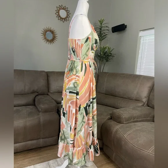 Watercolor Spaghetti Strap Summer Midi Dress Sz M Valentines Date Night Gift - Picture 8 of 12